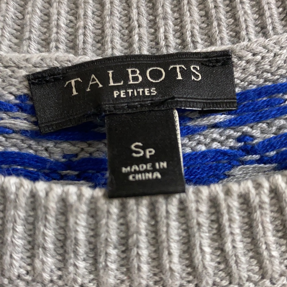 Size Psmall Talbots gray and blue patterned sweater - Picture 3 of 5